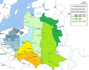 Три поділи союзу Польщі й Литви на одній карті