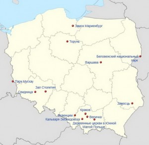 Катра розположення об'єктів Світової спадщини ЮНЕСКО Республіки Польща