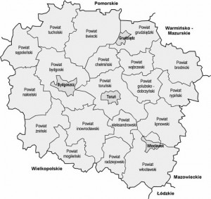 Карта Куявсько-Поморського воєводства